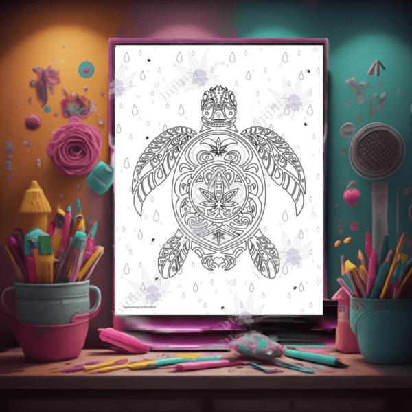 Ganja Tribal Sea Turtle Printed Coloring Page