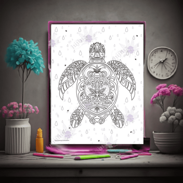 Ganja Tribal Sea Turtle Printed Coloring Page